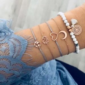 5 Piece Bracelet Set (Grey/Gold/White)